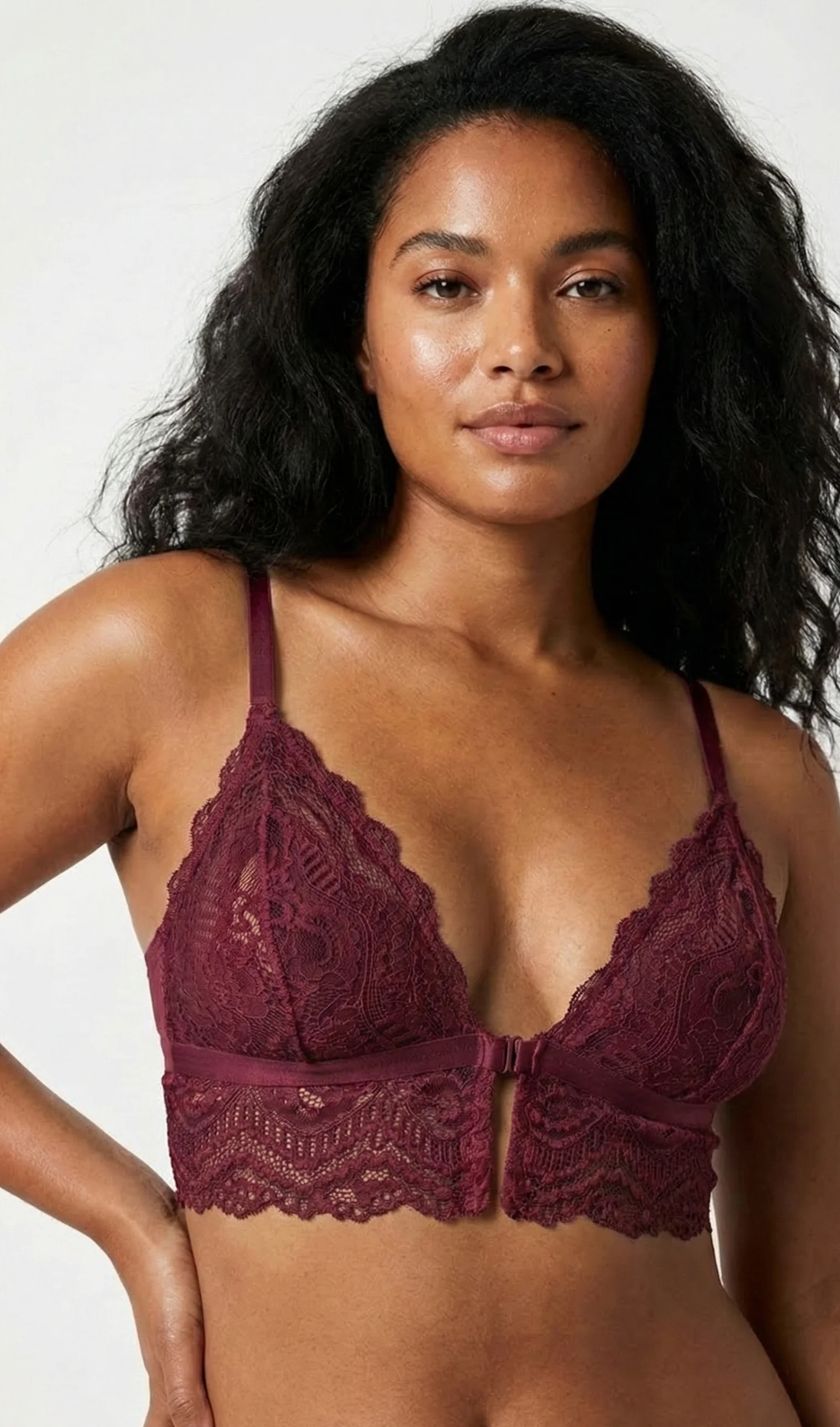 LunaIntim Bordo Dantelli Bralet Sütyen Desteksiz (Boş Kap) ve Balensiz Üçgen Model - Genel Görünüm